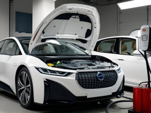 orange electric car maintenance, annual service, inspection